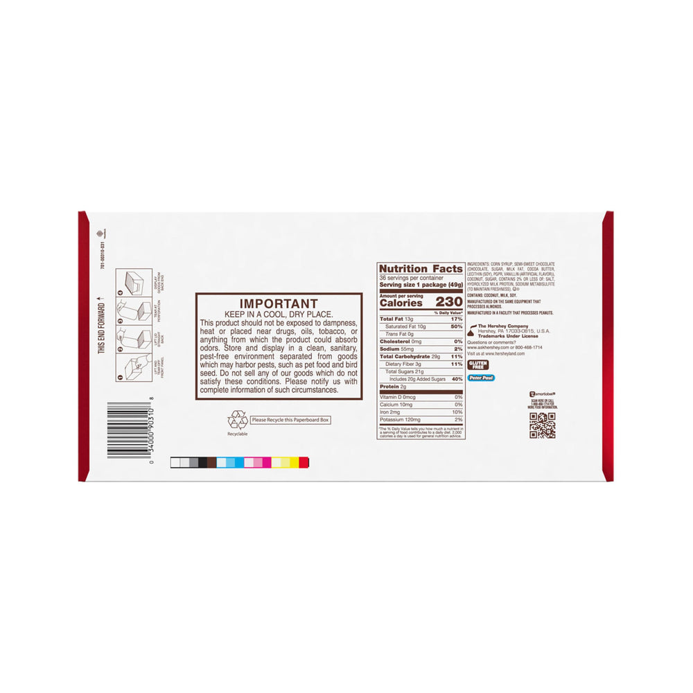 Individually wrapped MOUNDS bars, gluten-free and kosher-friendly for on-the-go snacking.