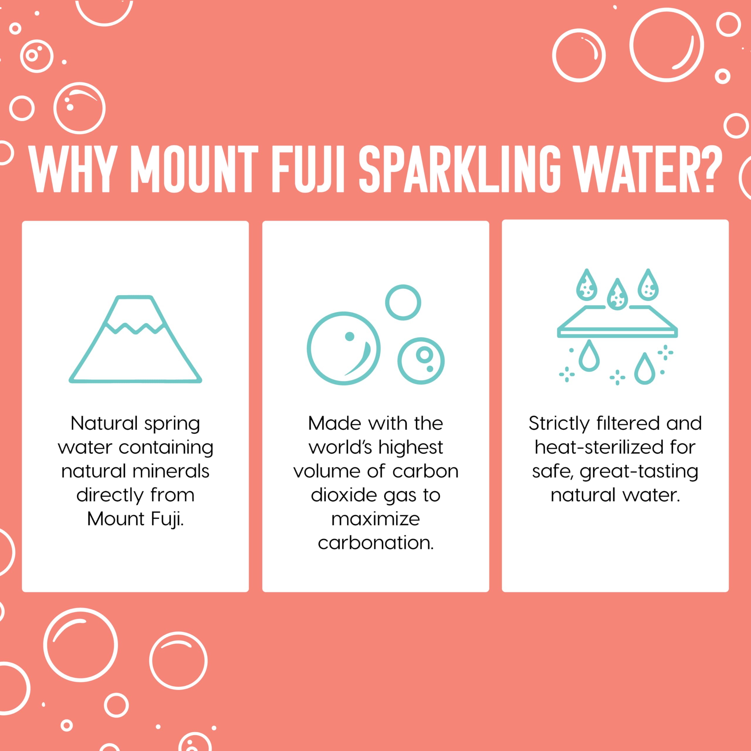 Mount Fuji natural mineral water bubbles look vibrant in a glass.