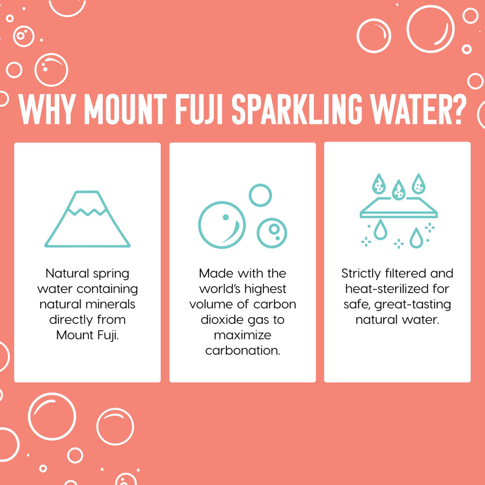 Mount Fuji natural mineral water bubbles look vibrant in a glass.