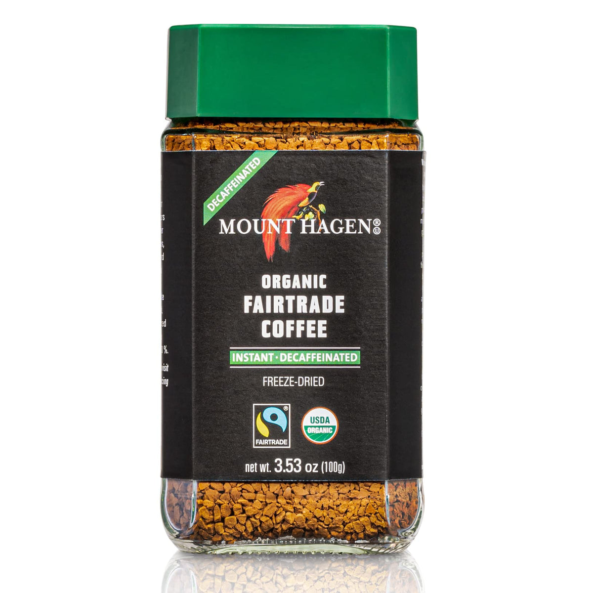 Mount Hagen decaf instant coffee in a jar for quick caffeine-free mornings