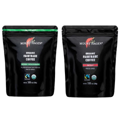 Mount Hagen instant coffee bag front with resealable pouch for easy storage.