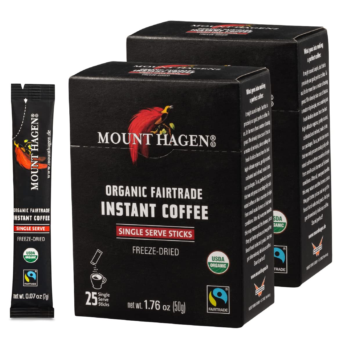 Mount Hagen instant coffee packets for quick, flavorful on-the-go coffee.
