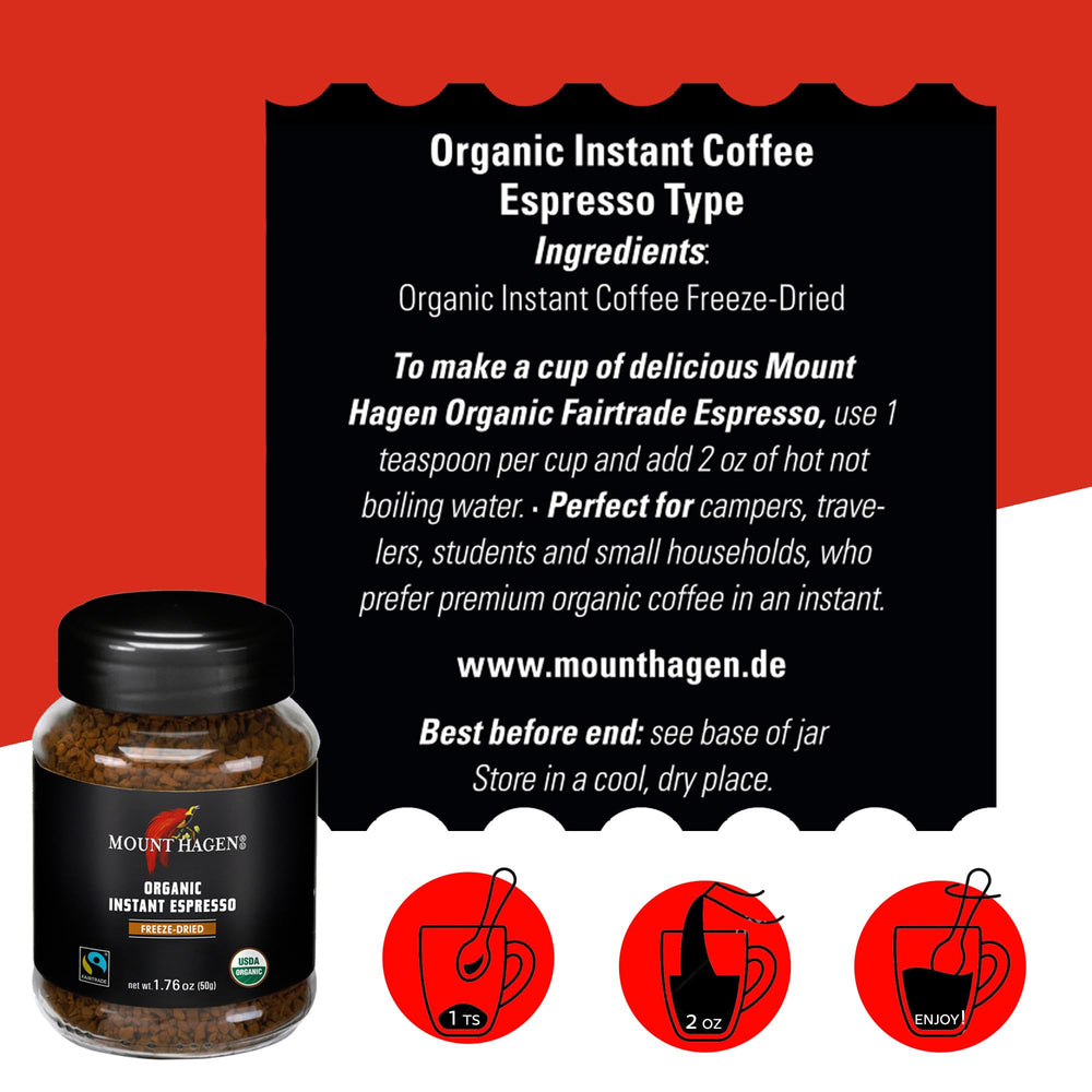 Mount Hagen mini jar one-point-seven-six-ounce on a kitchen shelf for on-the-go espresso.