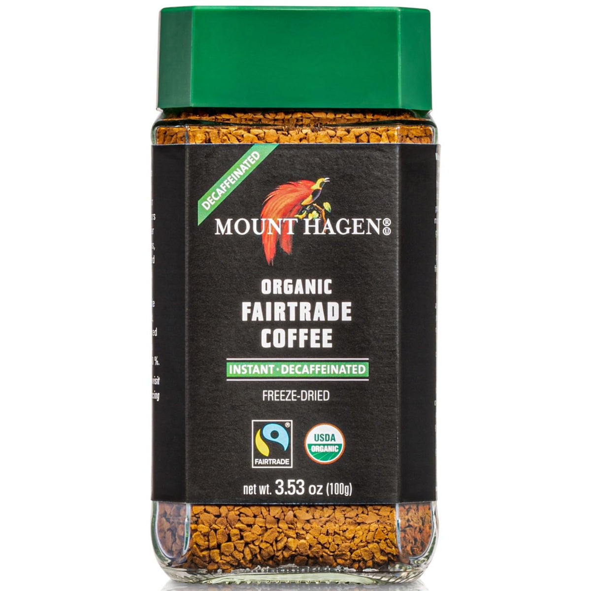 Mount Hagen Organic Decaf Instant Jar reveals convenient, quality coffee for quick mornings.
