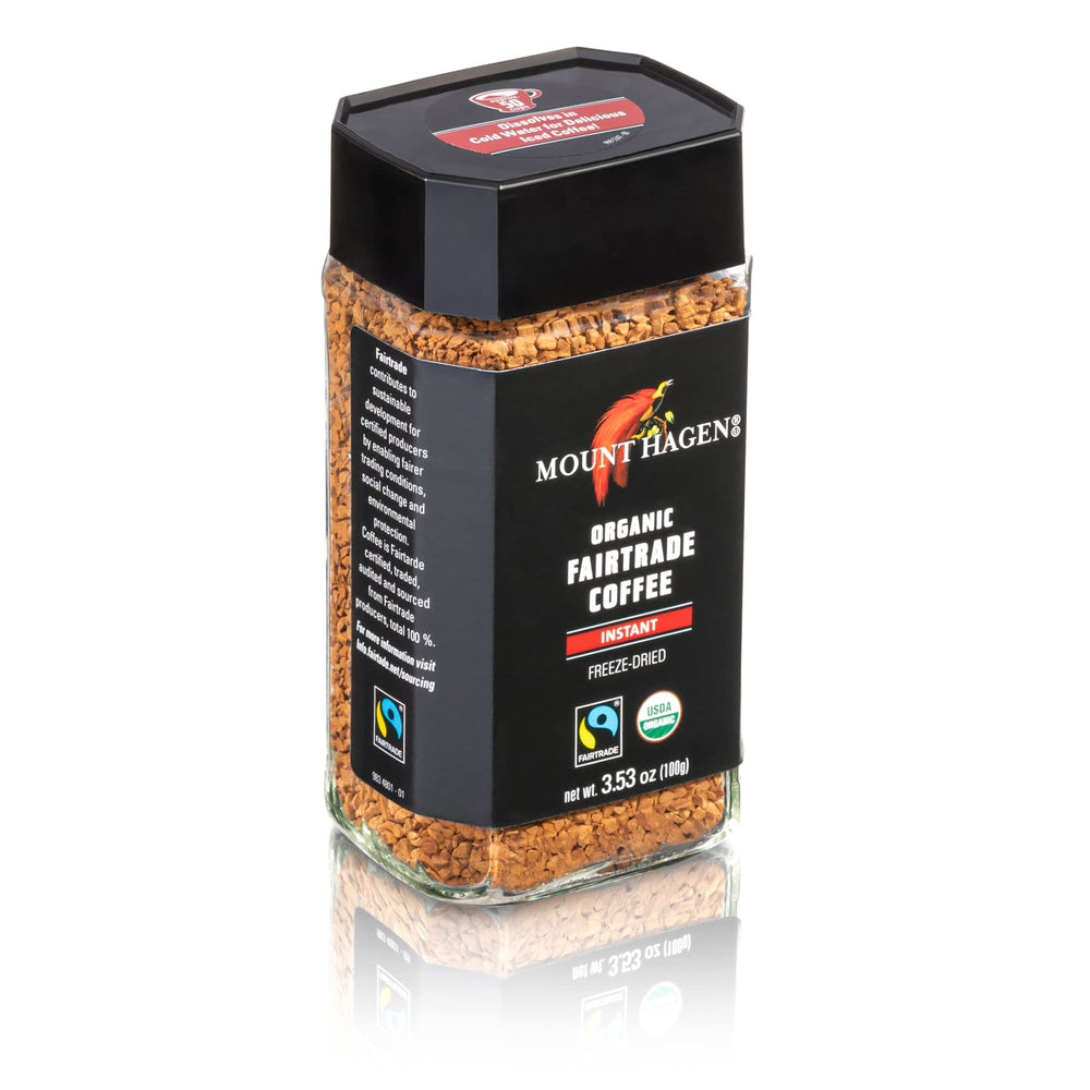 Mount Hagen organic fair-trade label on packaging indicating ethical sourcing