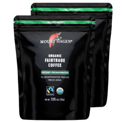 Mount Hagen organic instant decaf coffee in a resealable bag front view showing smooth flavor