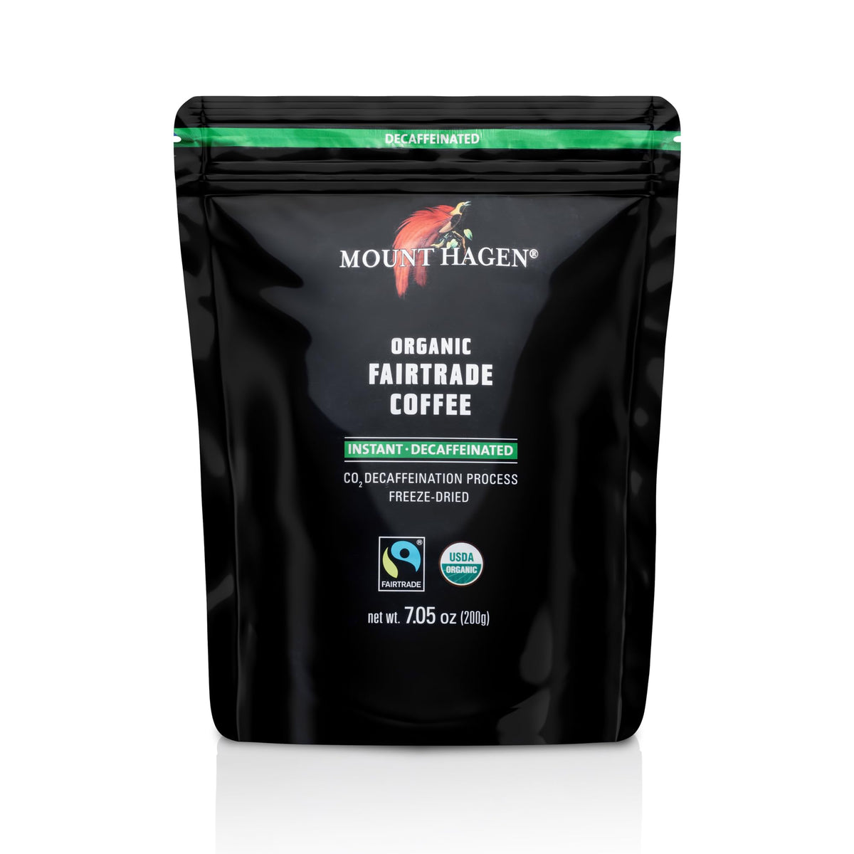 Mount Hagen organic instant decaf pouch for quick, flavorful brews.