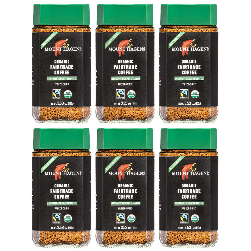 Mount Hagen six-pack front view showcases convenient decaf coffee for busy mornings.