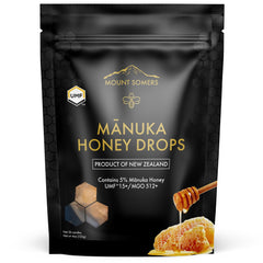 Mount Somers UMF 15+ Manuka Drops lozenges close-up showing natural honey texture for soothing relief