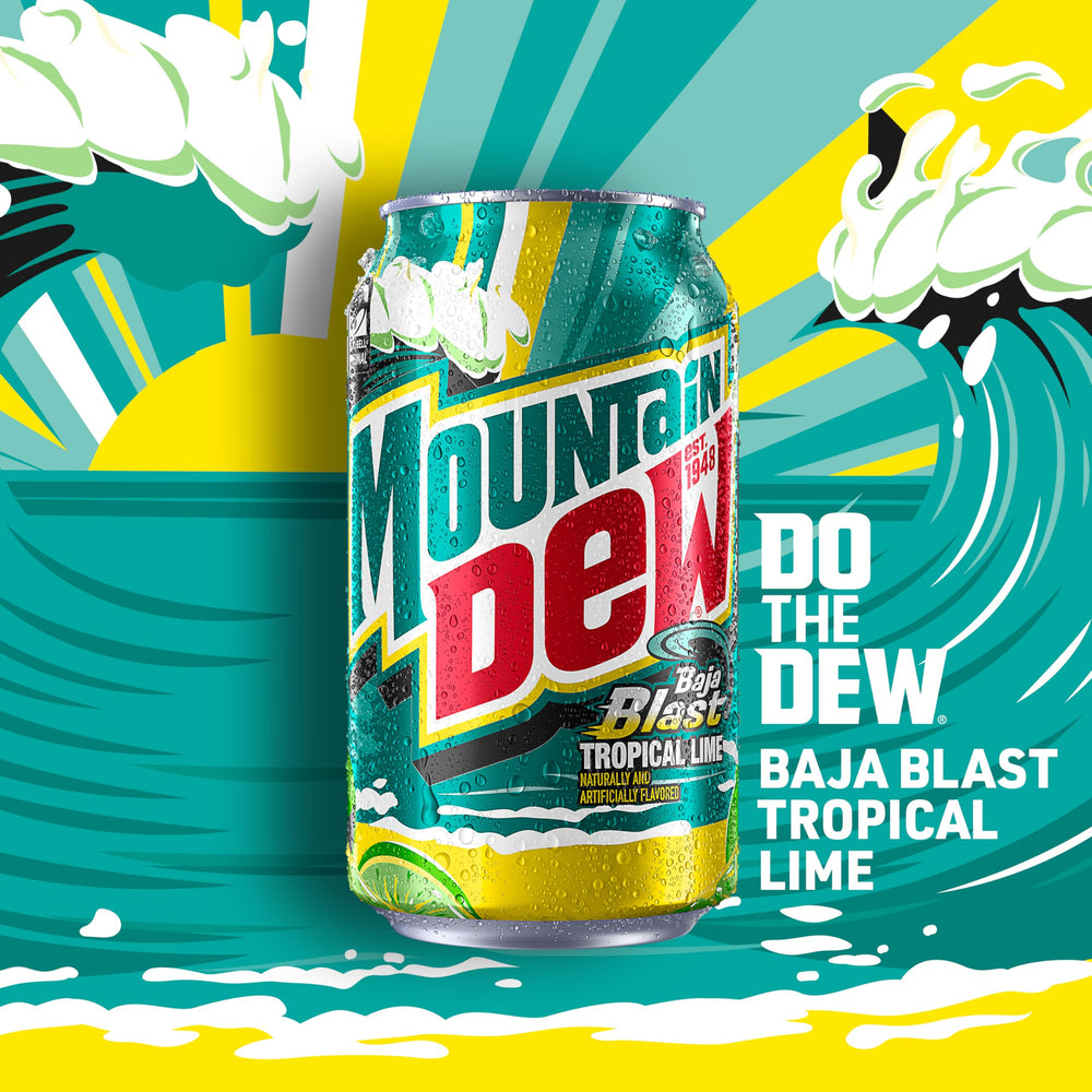 Close-up of Mountain Dew Baja Cabo Citrus, vibrant color and energizing aroma.