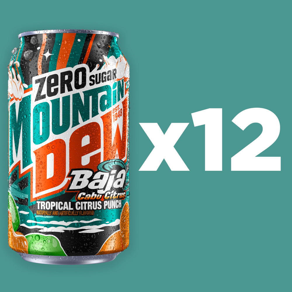 Tilted Mountain Dew Baja Cabo Citrus Zero Sugar can for a chilly, refreshing moment.