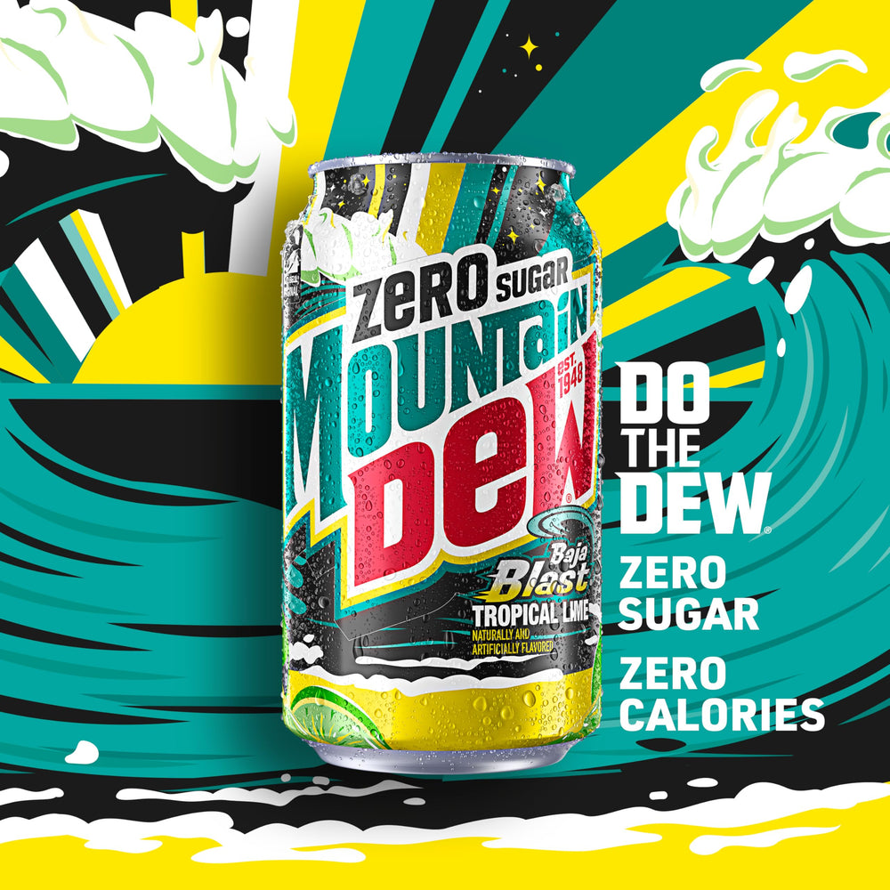 Eco-conscious choice with recyclable Mountain Dew Baja Cabo Citrus Zero Sugar packaging.