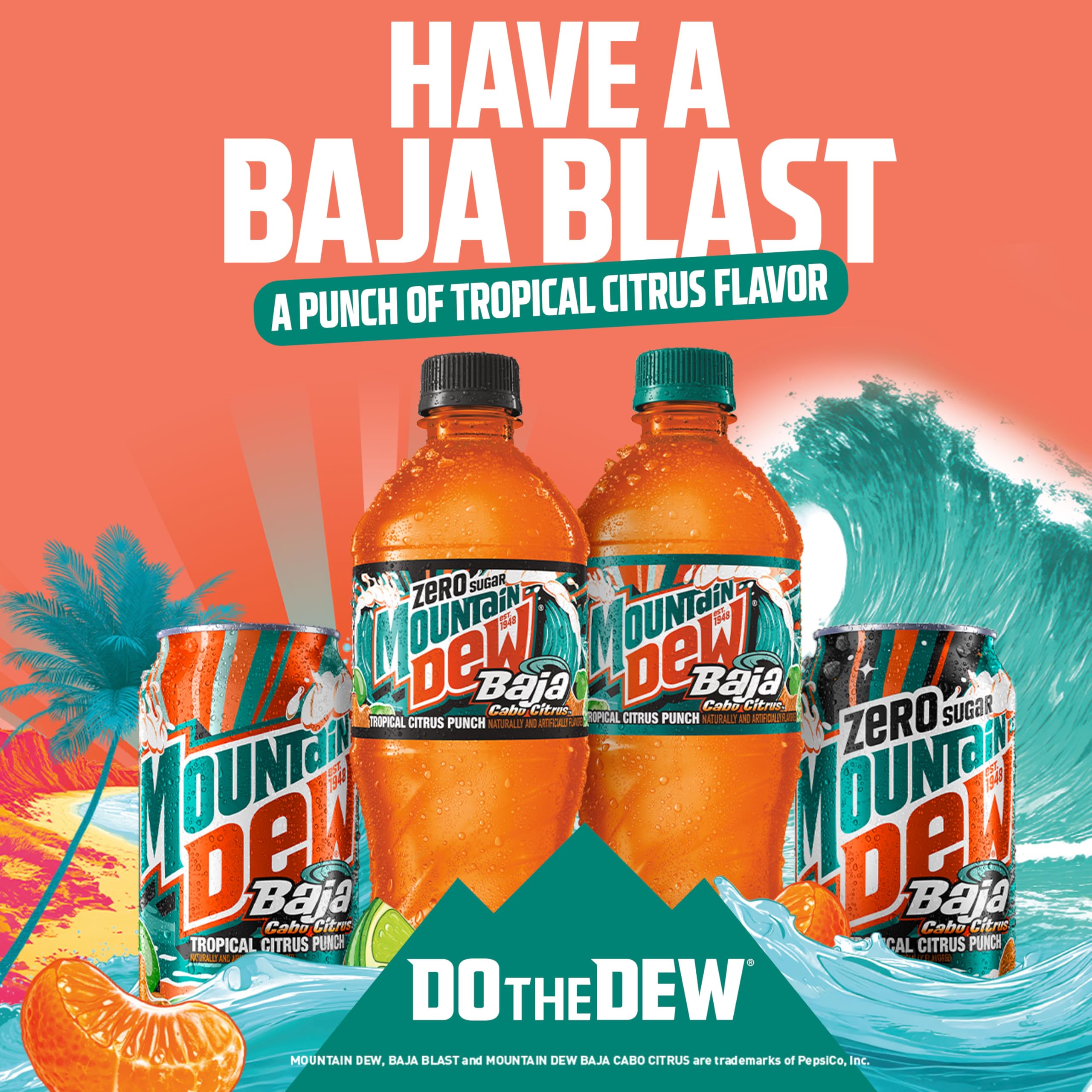 Pouring Mountain Dew Baja Cabo Citrus Zero Sugar into a glass for a cooling sip.