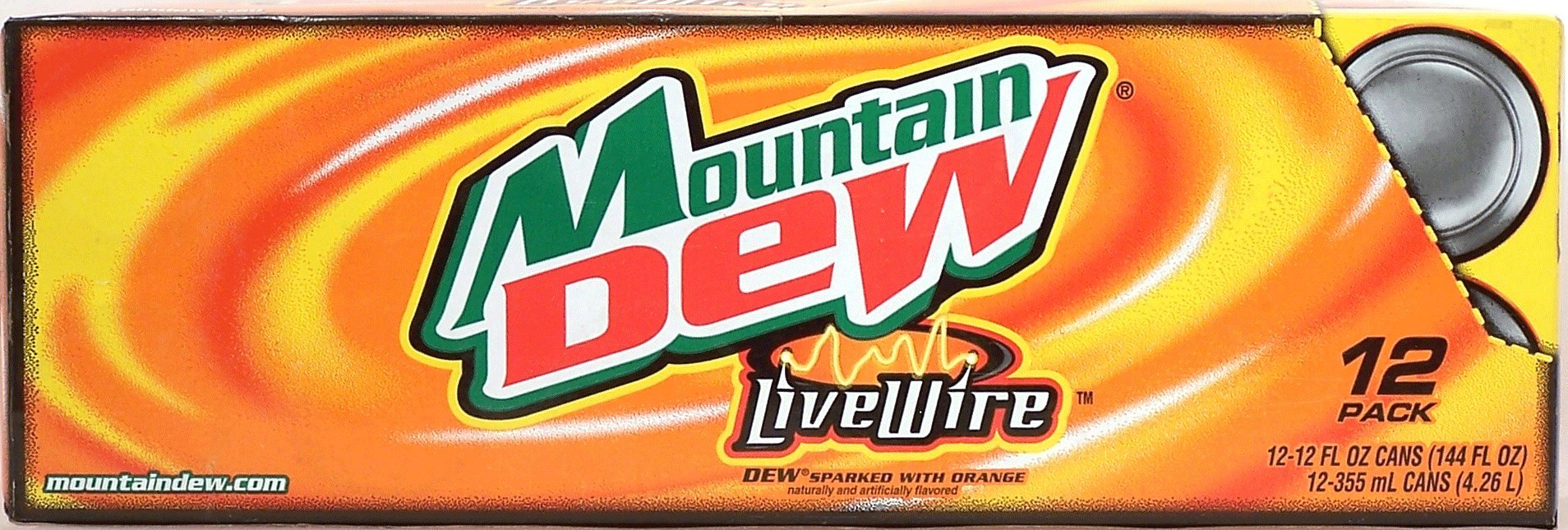 Mountain Dew Live Wire 12oz can, vibrant orange flavor for quick refreshment