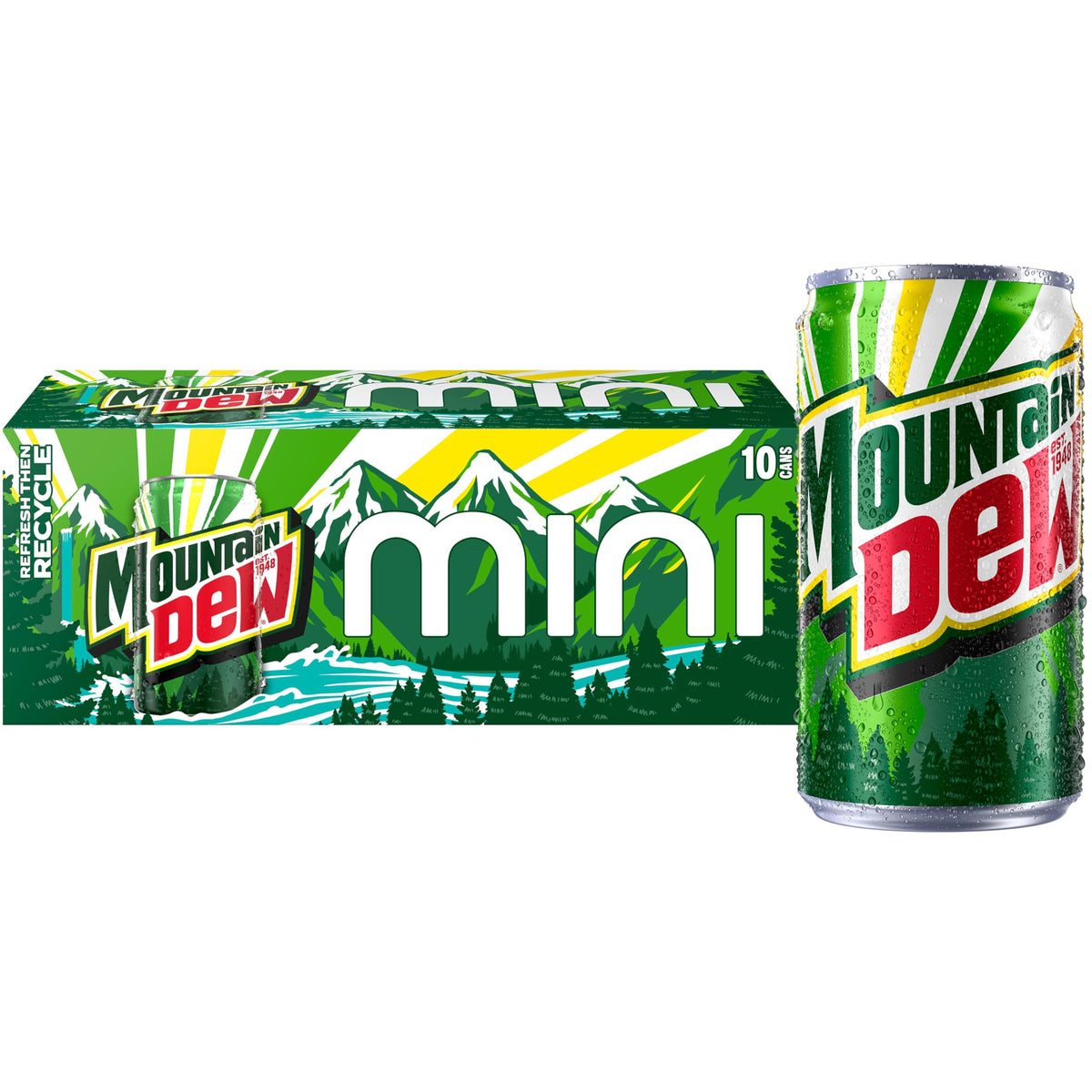 Mountain Dew mini 7.5oz can on display, quick refreshment option.