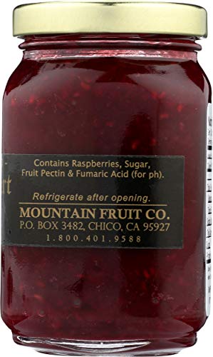Open fridge showing Mountain Fruit Co jam for freshness.