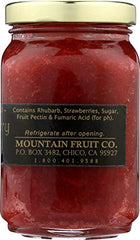 Bottle of Mountain Fruit Co. Rhubarb & Berry Jam on kitchen counter ready to enjoy