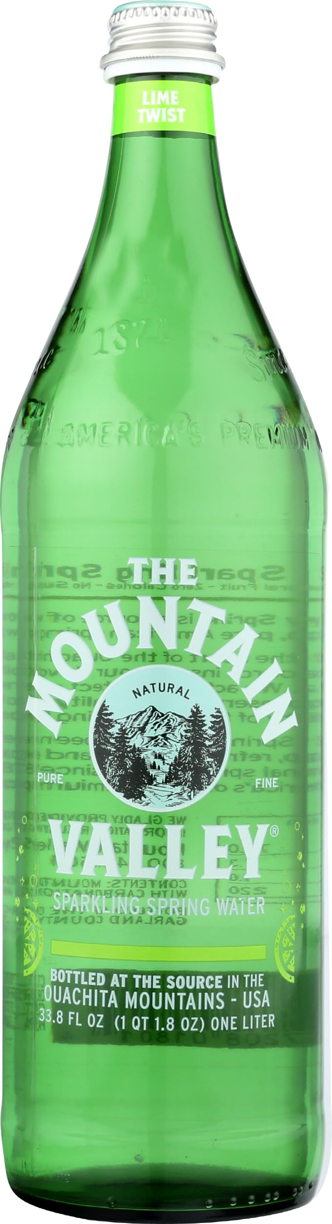 The Mountain Valley Sparkling Water Lime bottle on a clean surface for crisp hydration