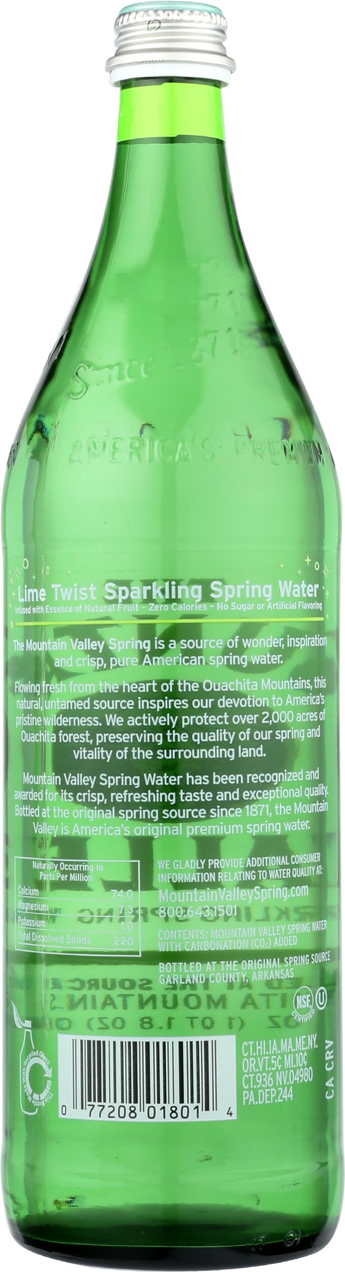 The Mountain Valley Sparkling Water Lime label close-up highlights natural lime aroma
