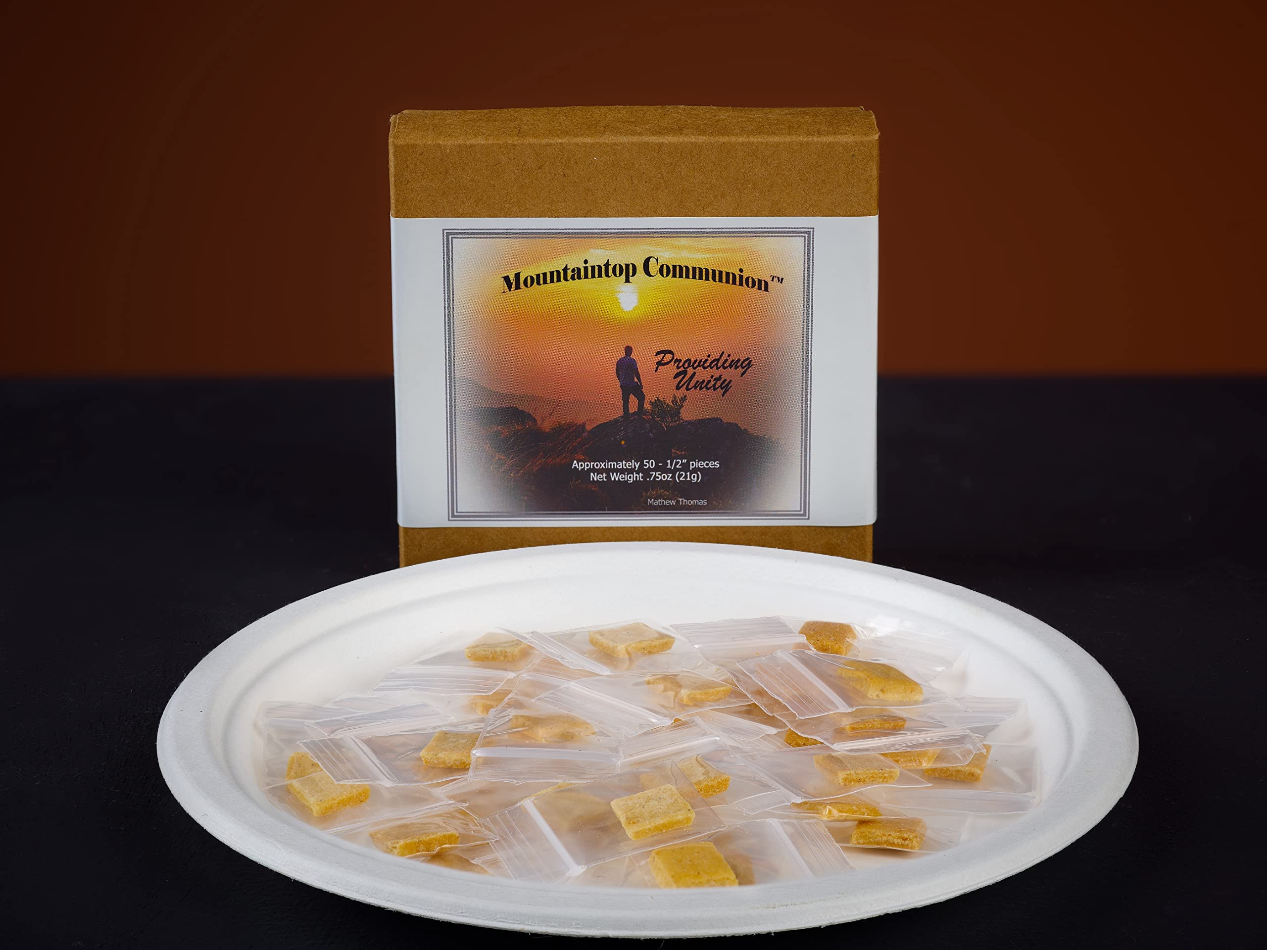 Mountaintop Communion bread packaging shows individually wrapped portions for safety
