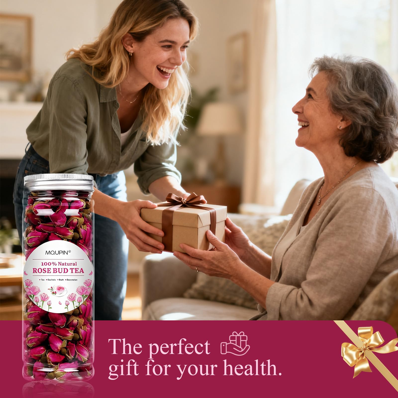MQUPIN natural vitamins in rose tea close-up for daily wellness