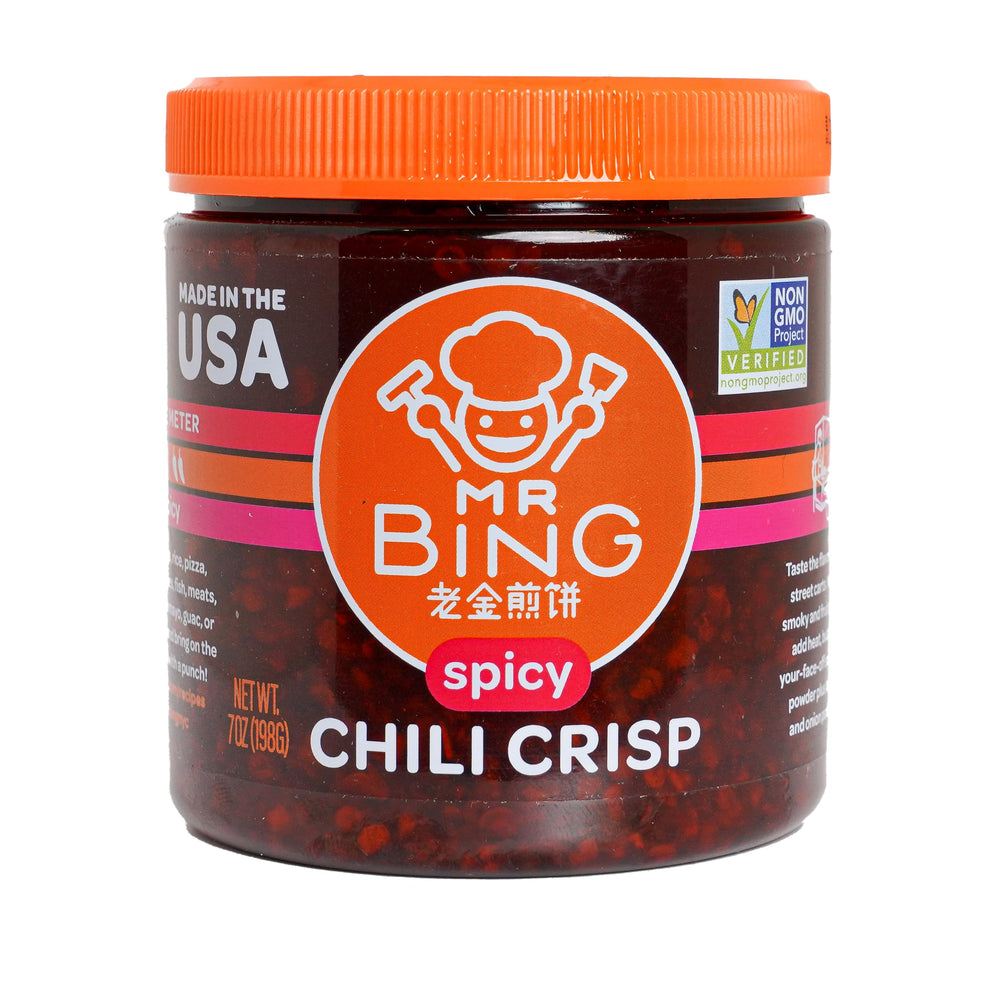 MR BING Chili Crisp jar front for bold flavor on eggs