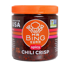 MR BING Chili Crisp jar front for bold flavor on eggs