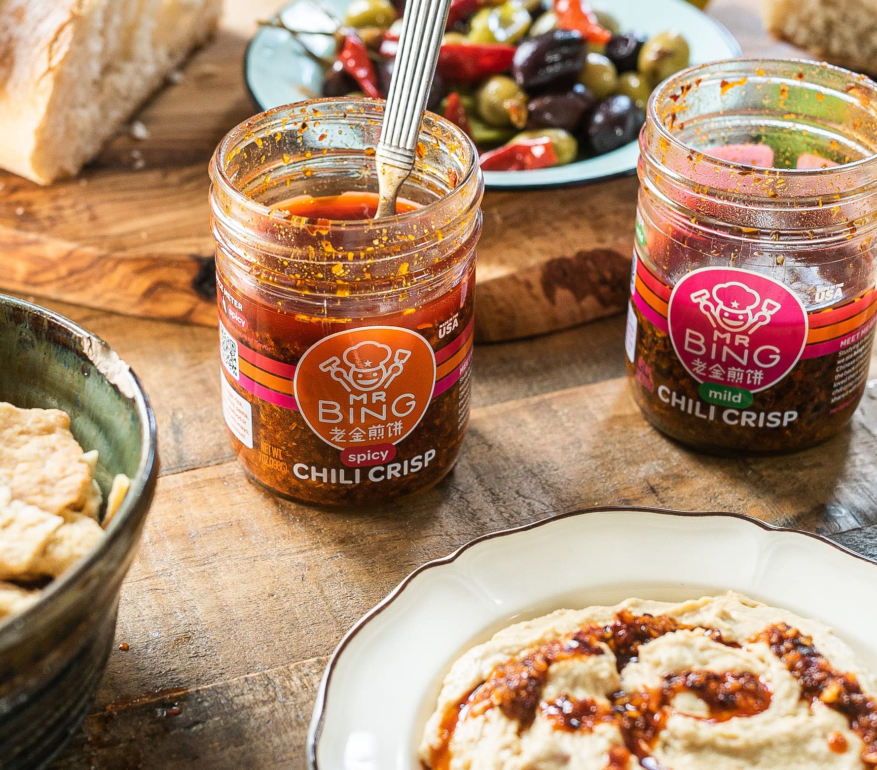 MR BING Chili Crisp kitchen scene emphasizing convenience and shelf life