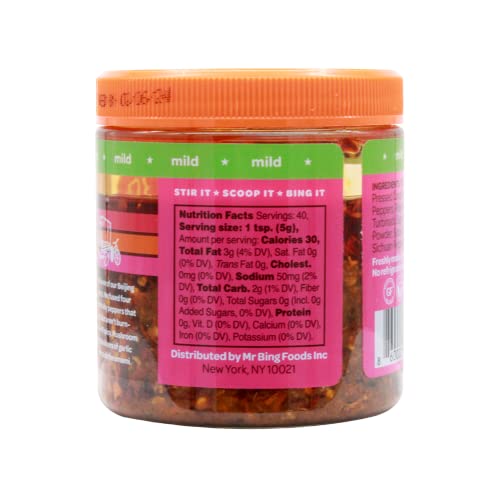 MR BING Chili Crisp label close-up highlights ingredients and USA-made quality.