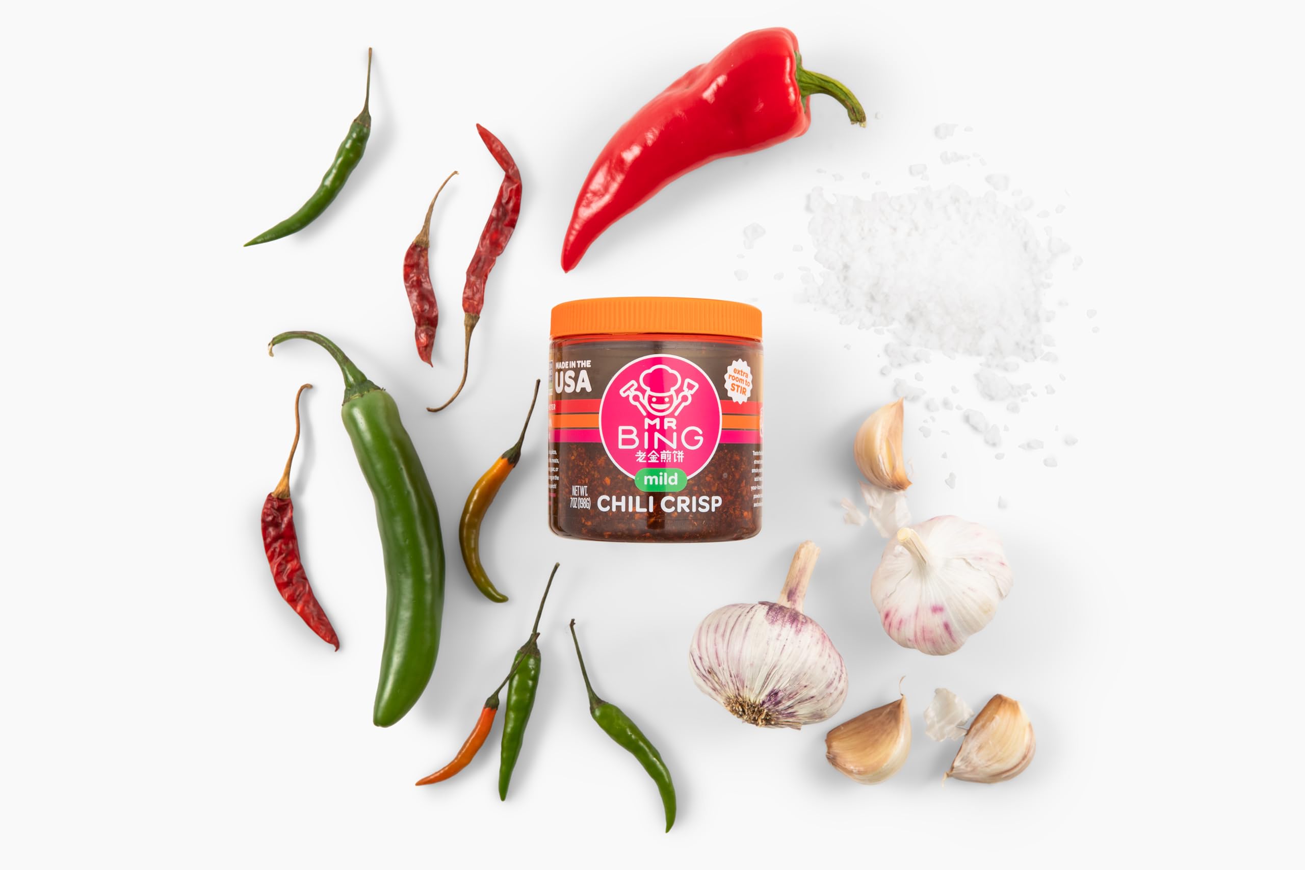 MR BING Chili Crisp made in USA label highlights quality and freshness.