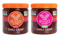 MR BING Chili Crisp spicy jar closeup showcasing bold flavor and crisp texture