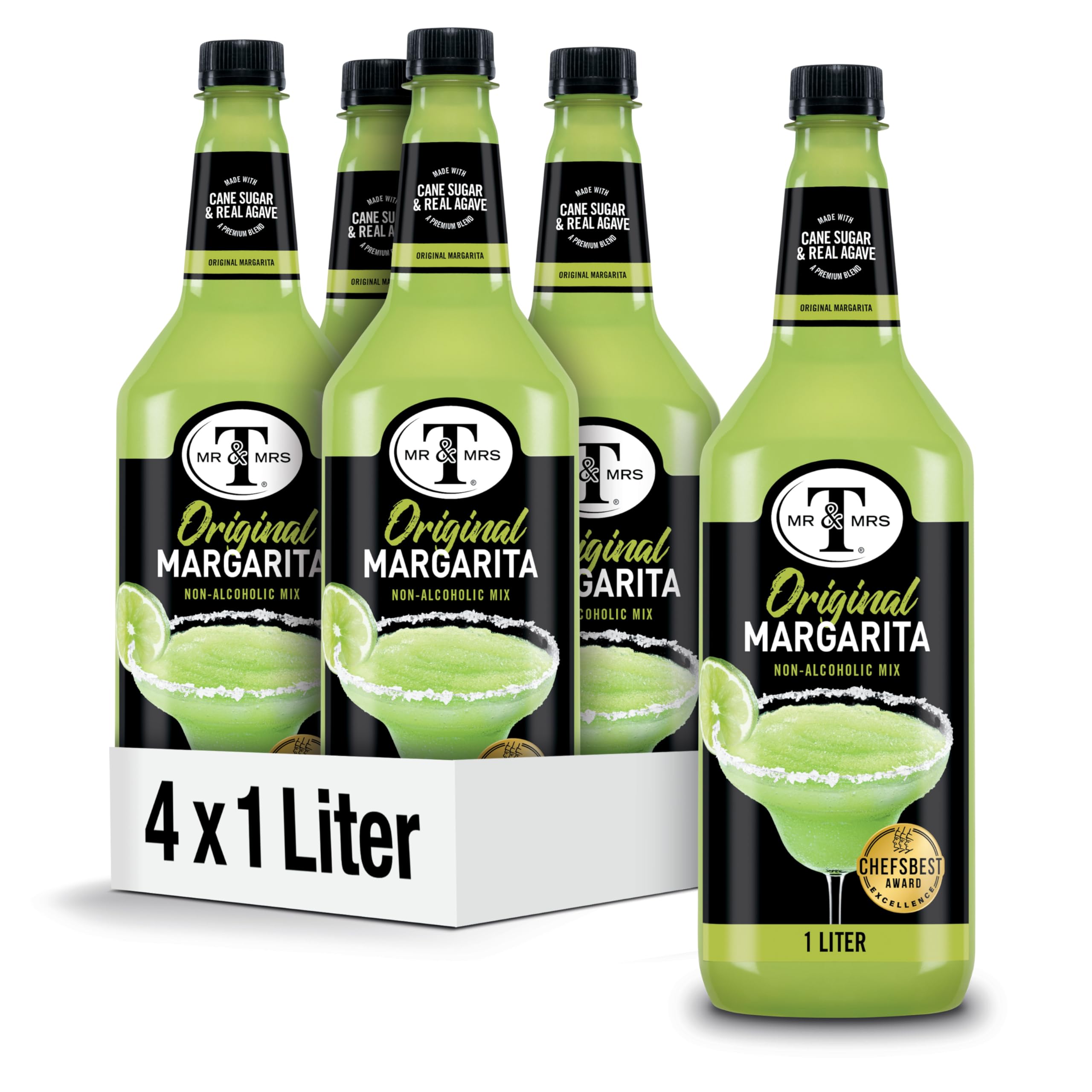 Mr & Mrs T Margarita Mix bottle pour highlights tangy lime flavor for cocktails