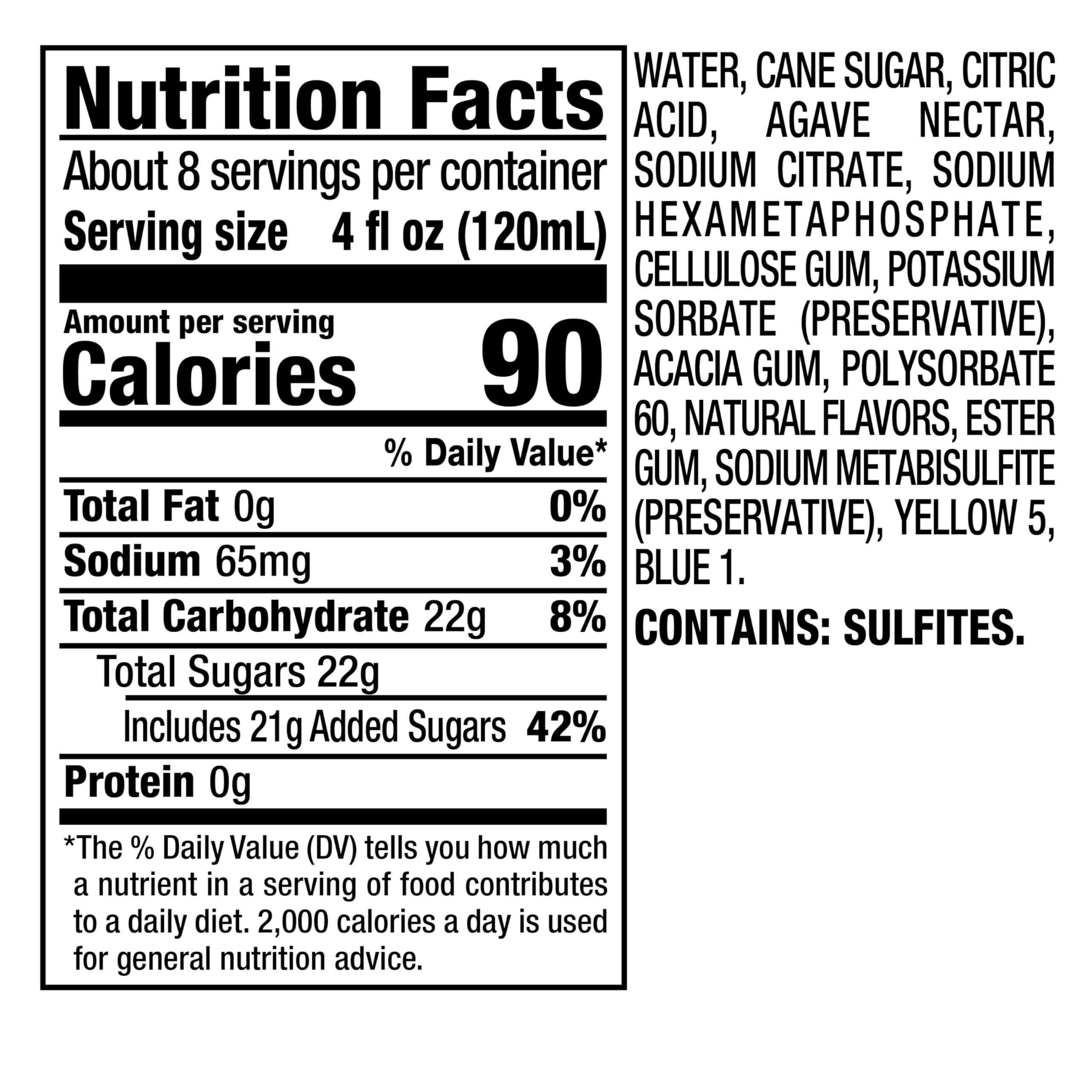 Closeup of Mr & Mrs T label showing cane sugar and agave for premium taste