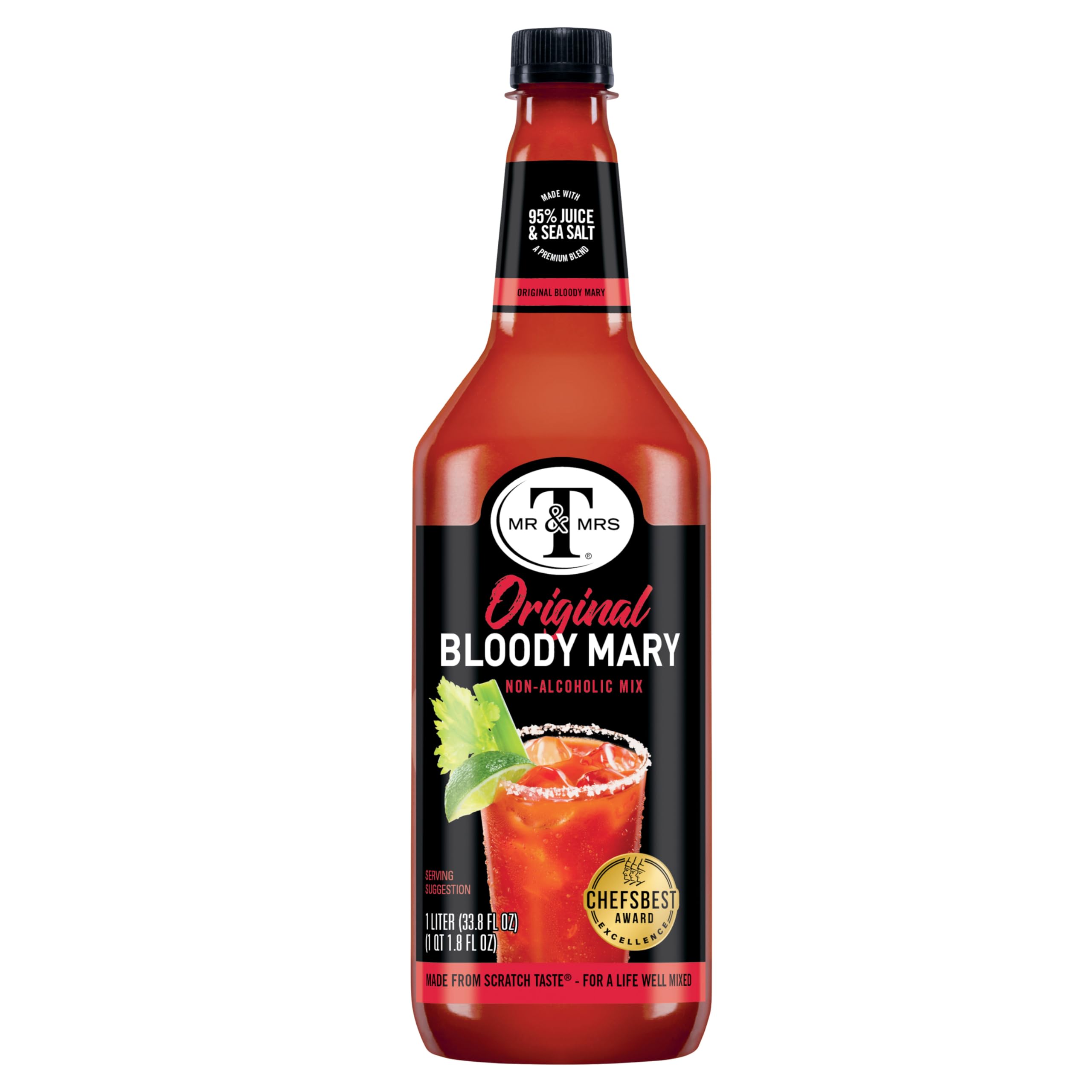 Mr & Mrs T Original Bloody Mary Mix bottle-pour demonstrates easy pouring.