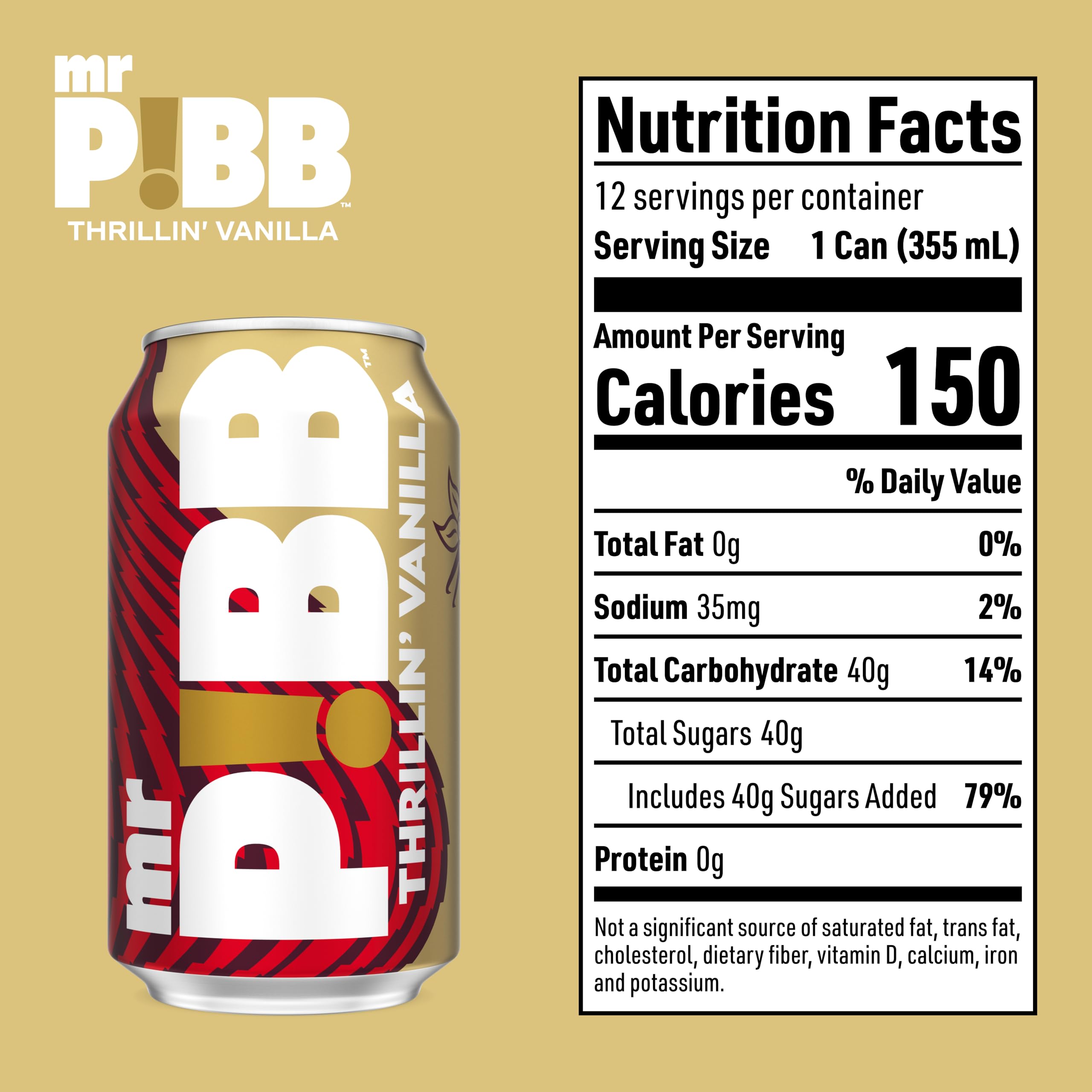 Mr Pibb Thrillin' Vanilla 12oz can side view showing convenient fridge-pack packaging