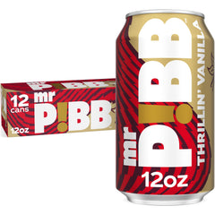 Mr Pibb Thrillin' Vanilla 12oz can top view highlighting bold branding