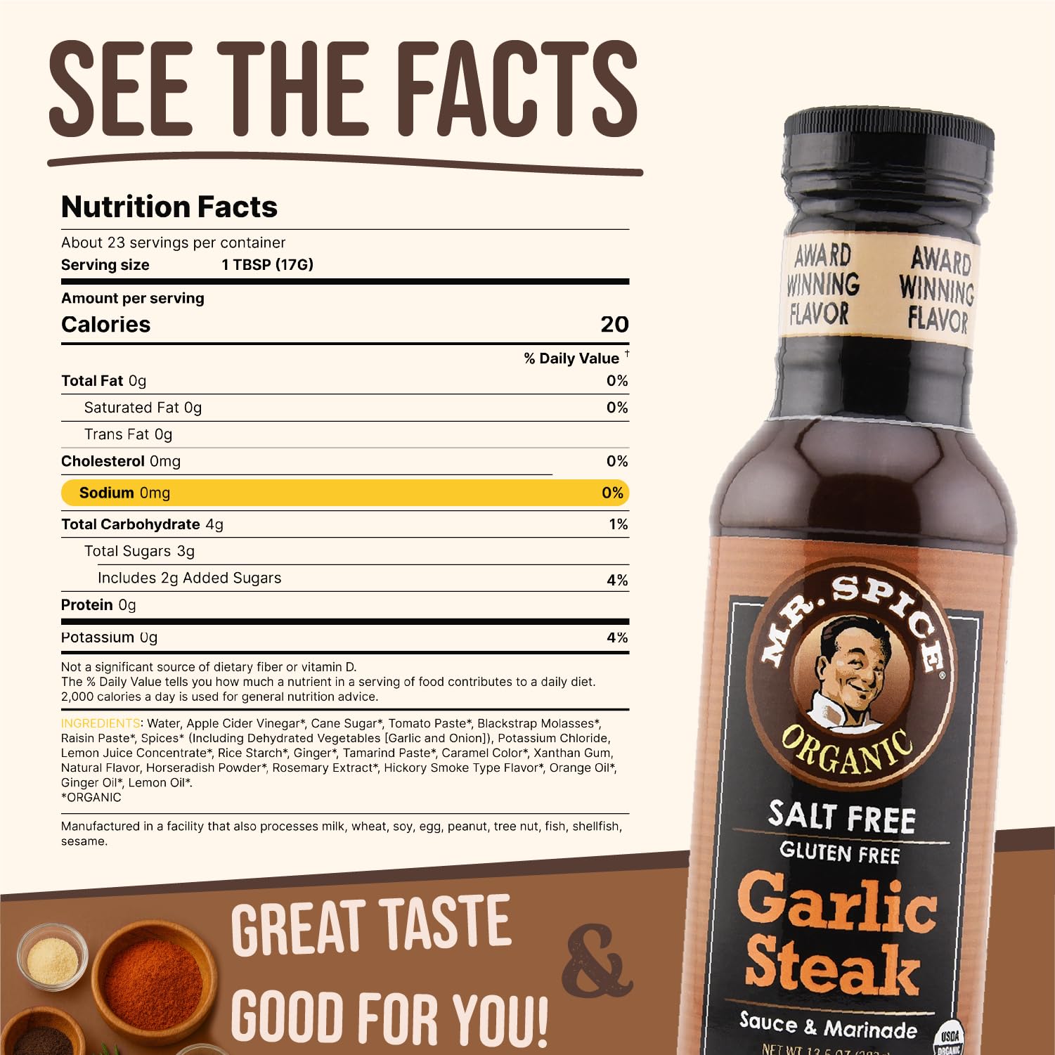 Mr. Spice Organic Garlic Steak Sauce pour demonstrates versatile glaze for grilling and finishing.