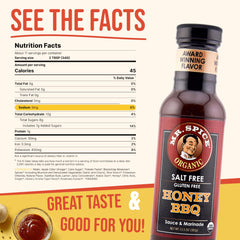 Mr. Spice Organic Honey BBQ Sauce glaze on ribs highlighting honey-smoked flavor