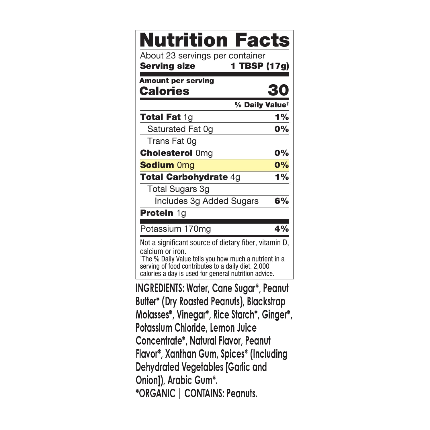 Mr. Spice Organic Thai Peanut Sauce ingredients label highlights gluten-free and organic.