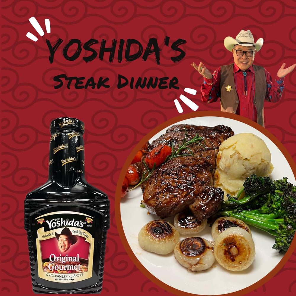 Refrigerator door open to reveal Mr. Yoshida's marinade