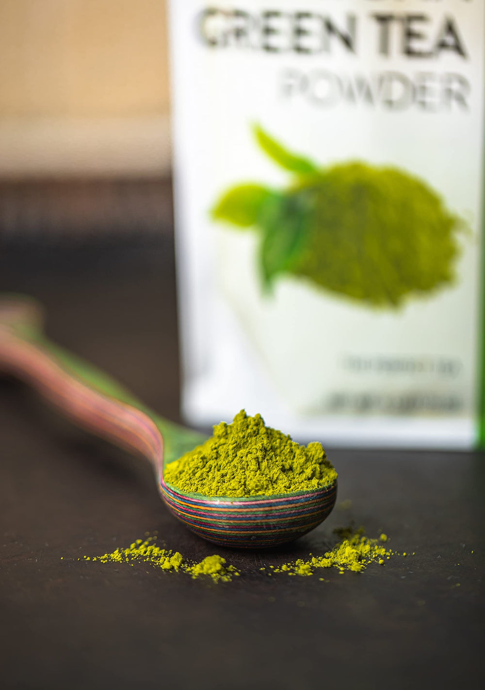 MRM Matcha Green Tea Powder packaging with vegan, gluten-free, non-GMO highlights.