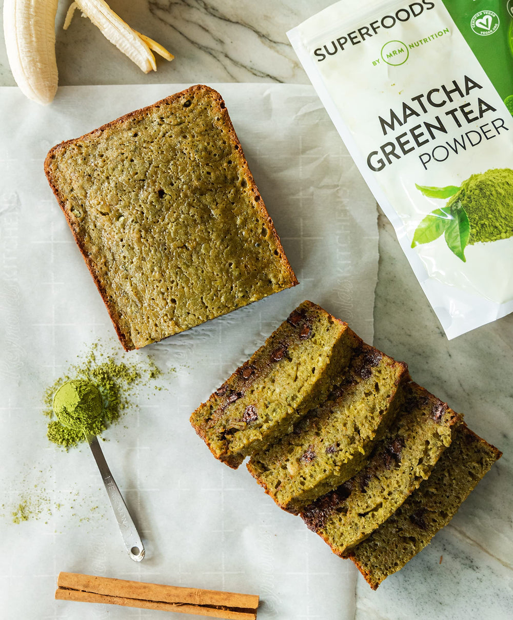 MRM Matcha Green Tea Powder smoothie bowl highlighting vibrant green color and healthy stamina boost.