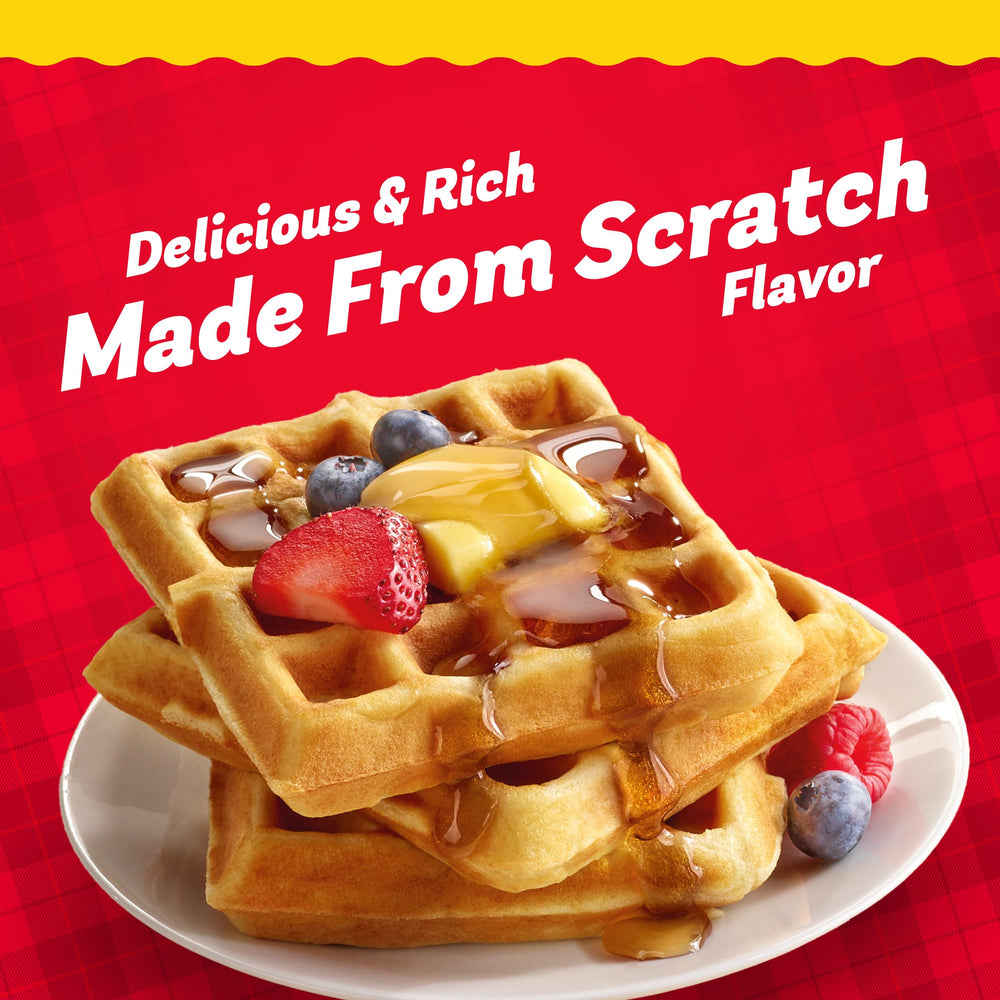 Mrs. Butterworth's pancake mix with water, quick kitchen routine.
