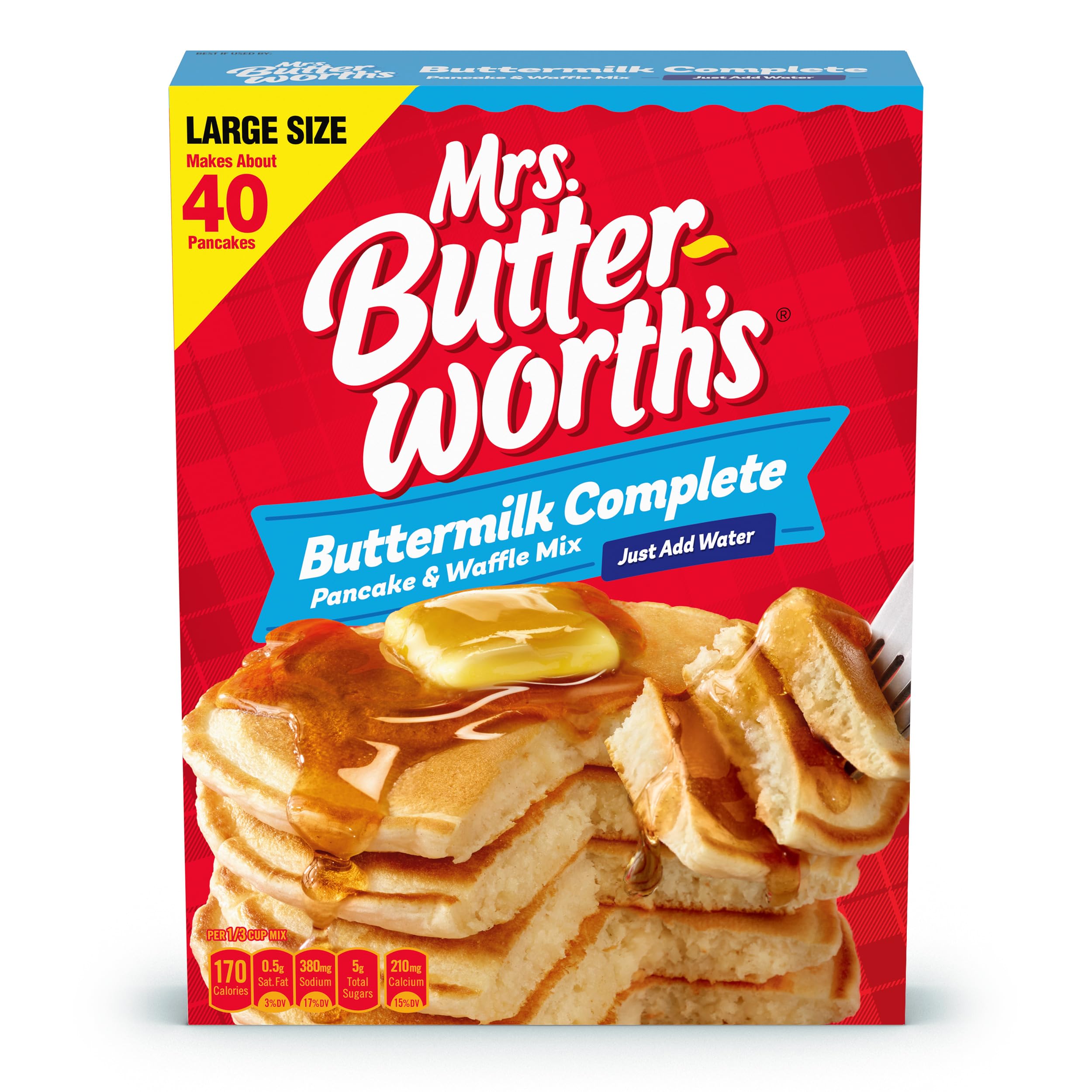 Mrs. Butterworth's pancake mix packaging ready for pantry storage.