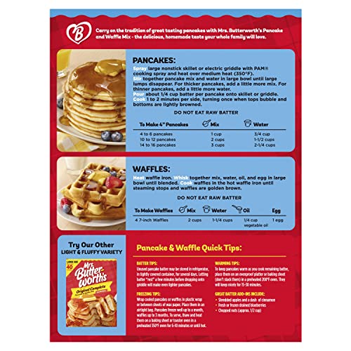 Mrs. Butterworth's pancake mix being poured for quick batter prep.