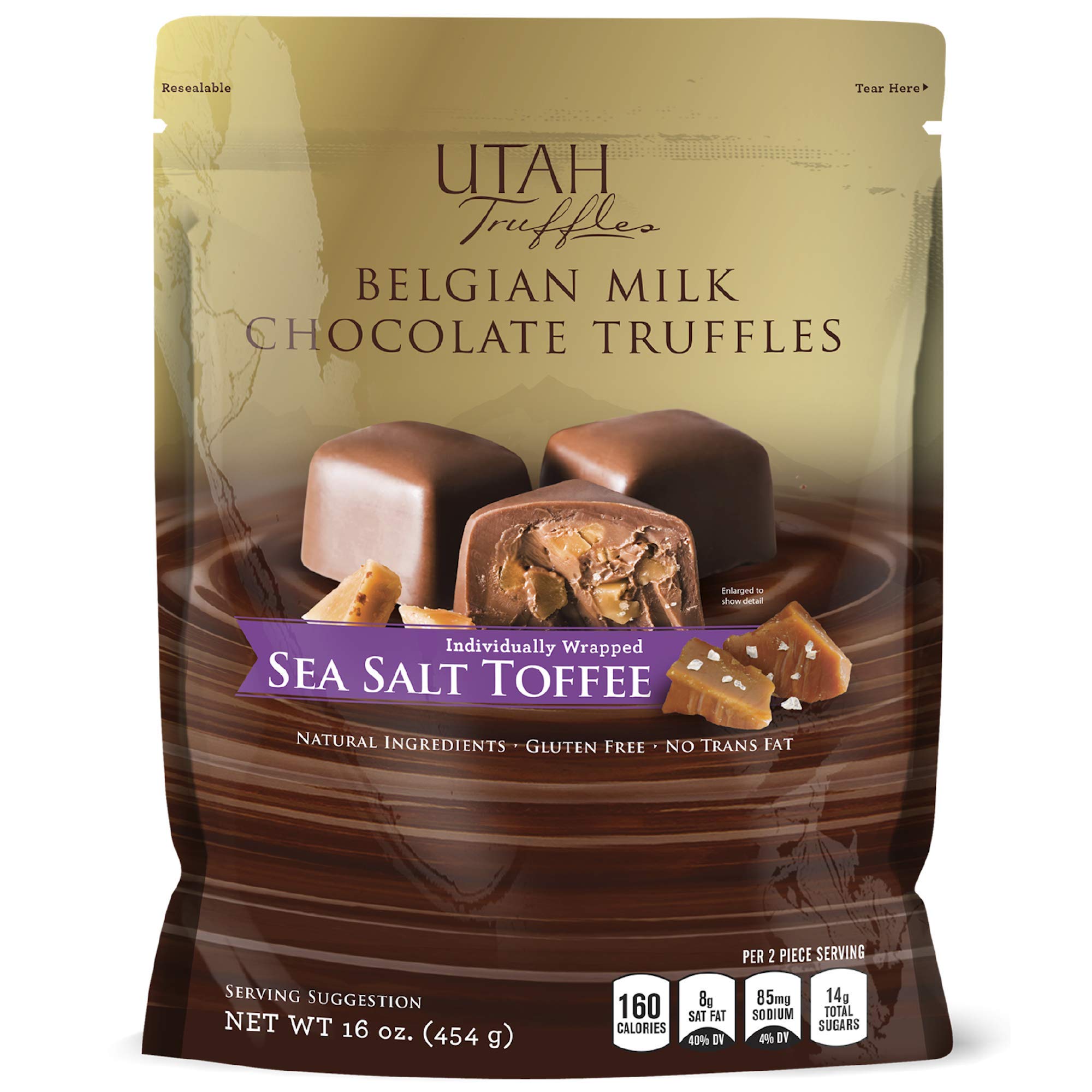 Mrs. Call's Utah Truffles in a gift-ready pouch with premium Belgian milk chocolate toffee.