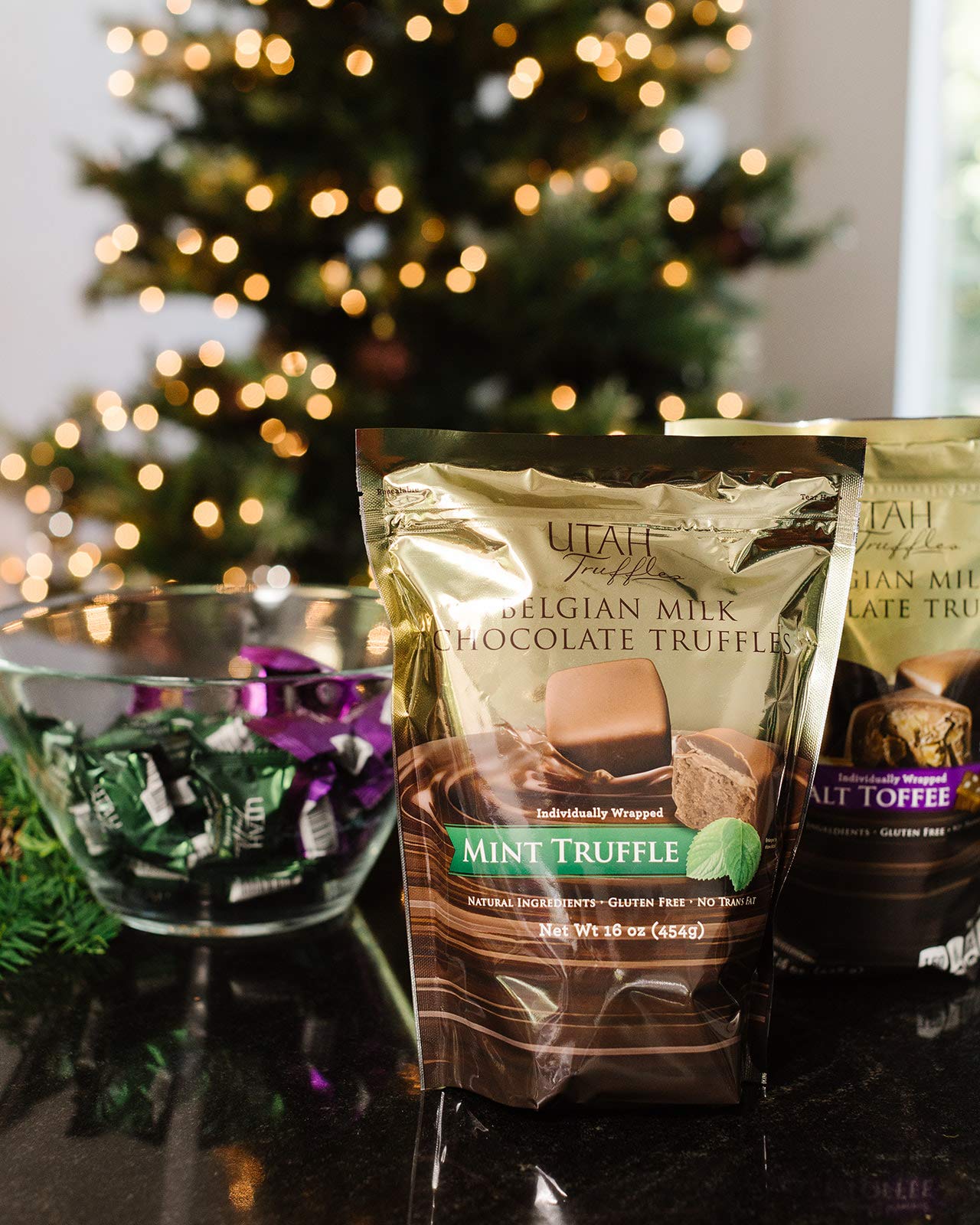 A decorative bowl of Mrs. Call's Utah Truffles ready for gifting.