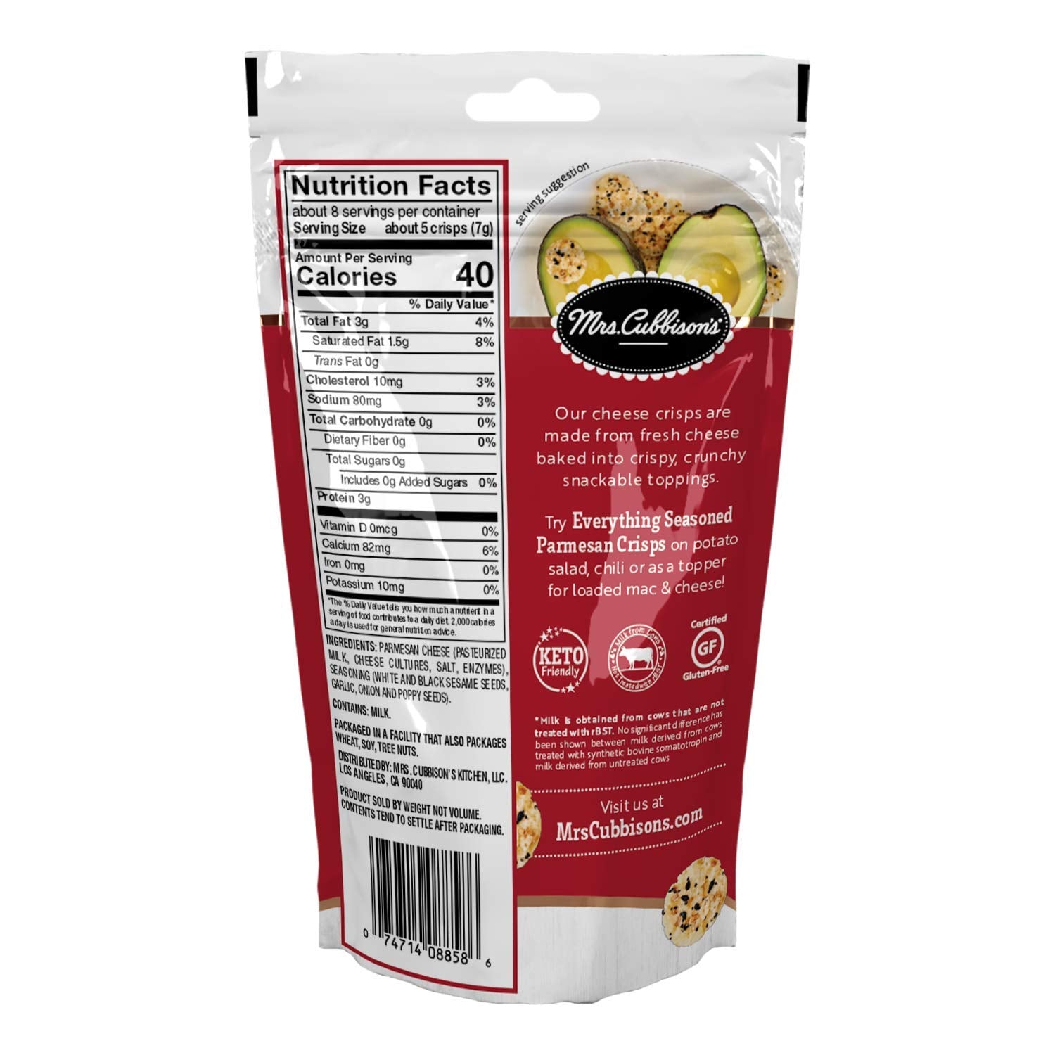 Mrs. Cubbison's oven-baked parmesan crisps, a crunchy snack.