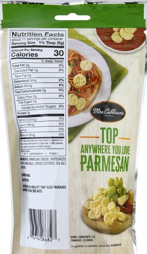 Mrs. Cubbison's Parmesan Crisps bag open for quick snacking.