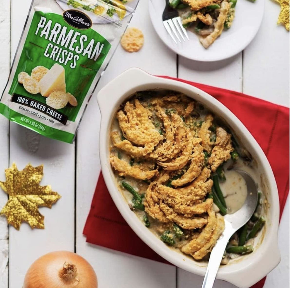 Parmesan Crisps garnishing a warm soup for texture.